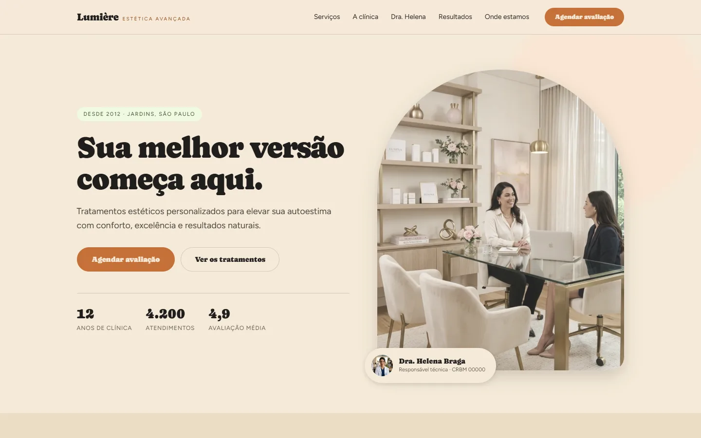 Demonstração de site para clínica de estética